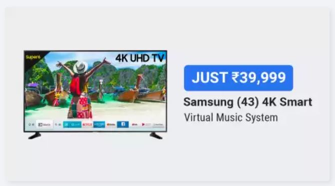 best deal on Samsung Super 6 108cm (43 inch) Ultra HD (4K) LED Smart TV with 43% discount on Flipkart