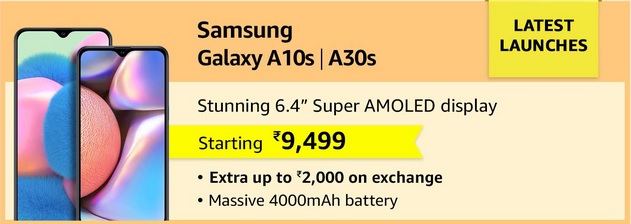 Discount of 5% & 10% on Latest Samsung Smartphone A10s & A30s respectively