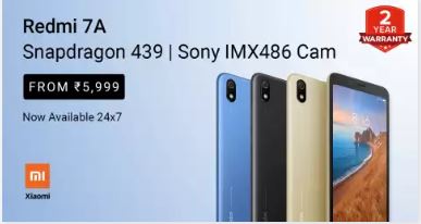 Redmi 7 A at Rs.4,999/- on Flipkart