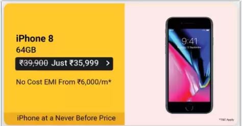 Cheapest iPhone 8 at never before price with option of no cost emi