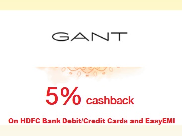 Get 5% Cashback at GANT Store with your HDFC Bank Card