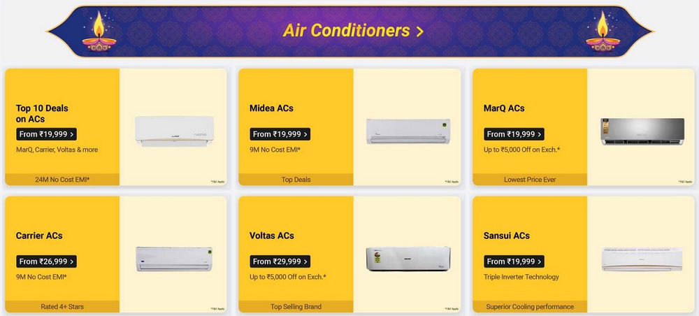 Get up to 49% off on Top rated AC on Flipkart Big Diwali Sale