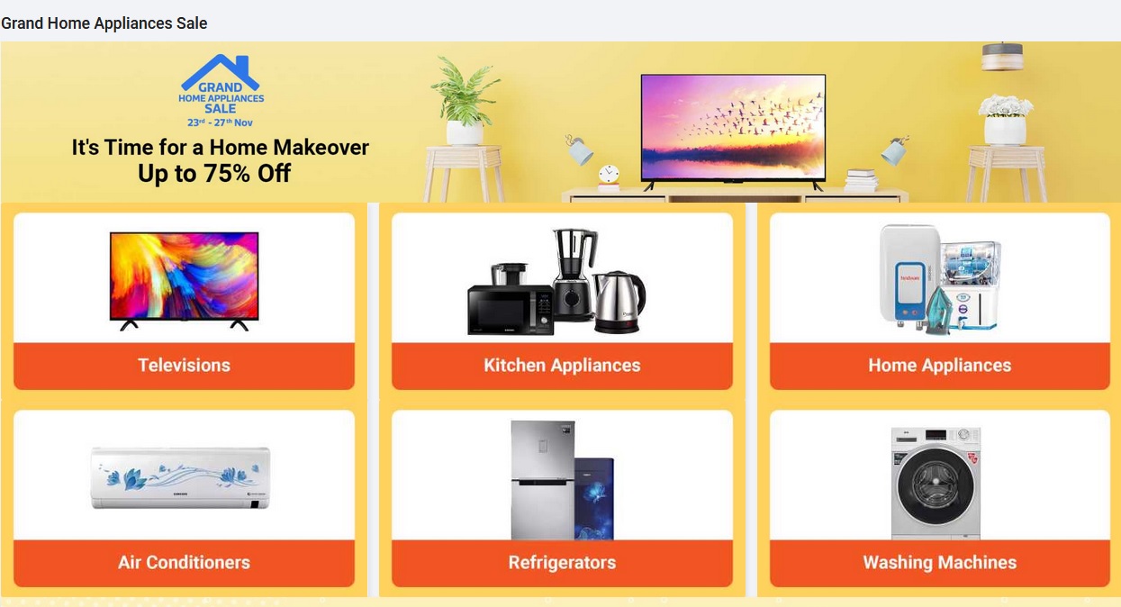 Grand Home Appliances Sale on Flipkart - Get up to 75% off on Home makeover things
