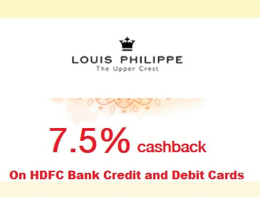 HDFC Bank Festive Treat Offer at Louis Philippe Store - Get up to 7.5% cashback with HDFC Bank card