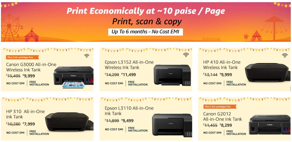 Huge discounts on Printers at Amazon under the great Indian Diwali sale