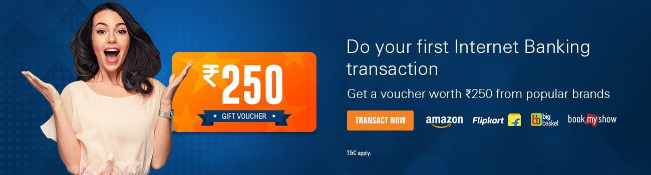 ICICI Bank First internet banking transaction offer - Get a voucher worth Rs.250 on your first internet banking transaction