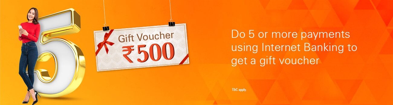 ICICI Bank Internet Banking offers - Do 5 payments and win free Gift Voucher worth Rs 500