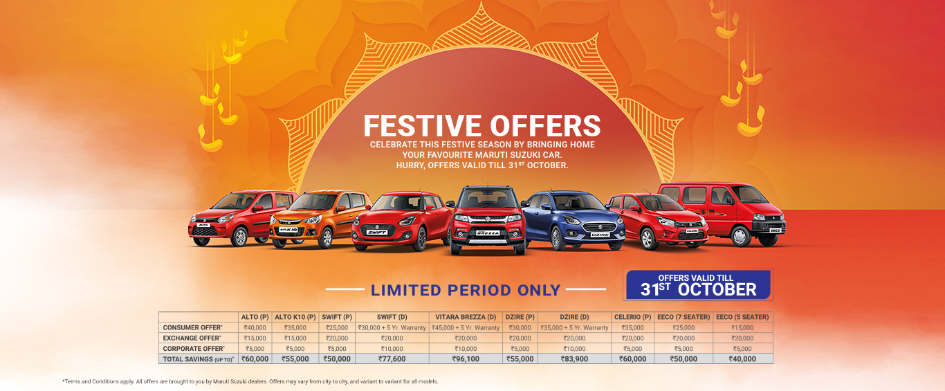 Maruti Suzuki Diwali Festival Offer: check Price, Exchange offer, Saving amount for all cars