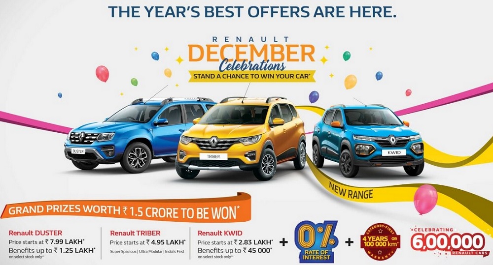 Renault December Offer - Win prizes worth Rs.1.5 CRORE* on best car