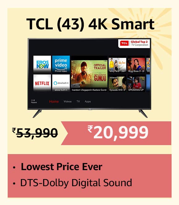 Rs 32991 Off on TCL 43 Inch 4K Smart TV