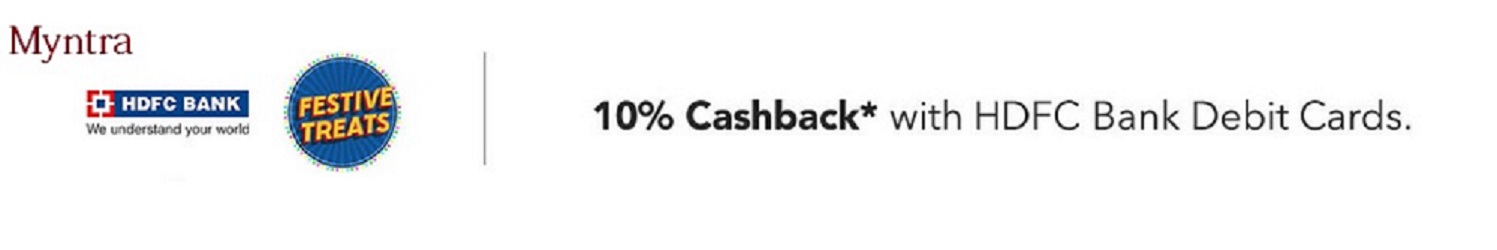 Under HDFC Bank Festive Treat Offer - Myntra Gives 10% cashback on HDFC Bank Debit Card